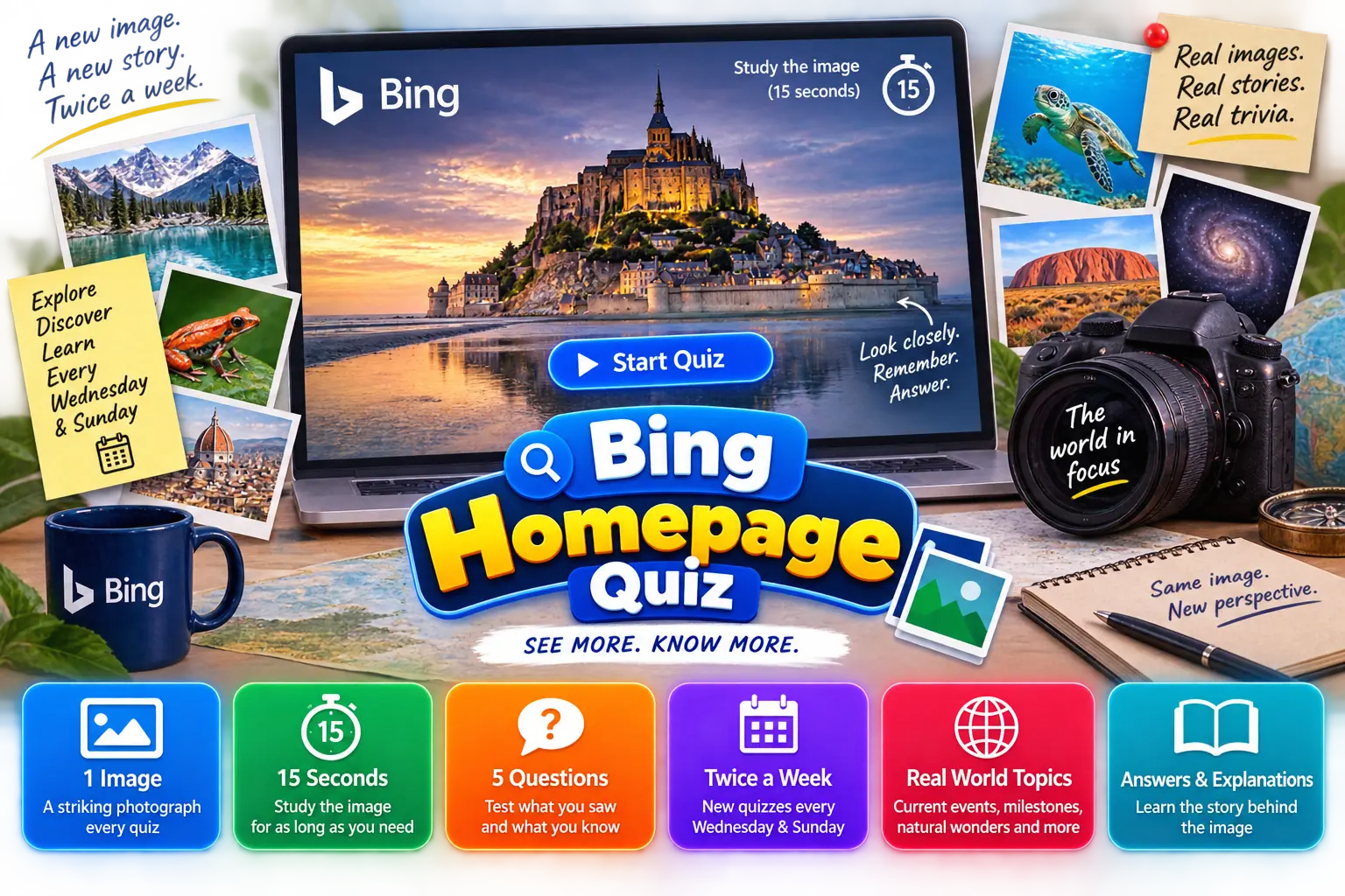Illustration representing the Bing Homepage Quiz's image-based trivia format
