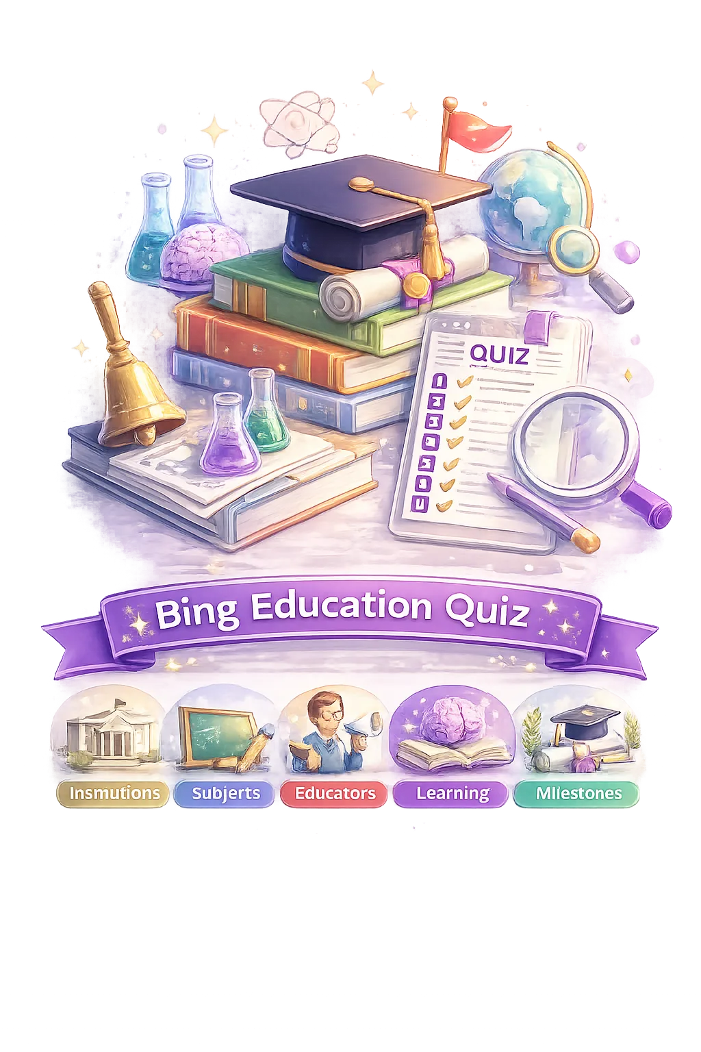 Illustration representing the Bing Education Quiz's mix of topics