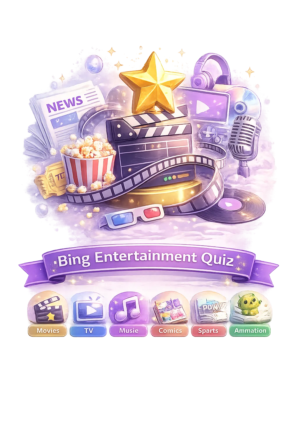 Illustration representing the Bing Entertainment Quiz's mix of topics